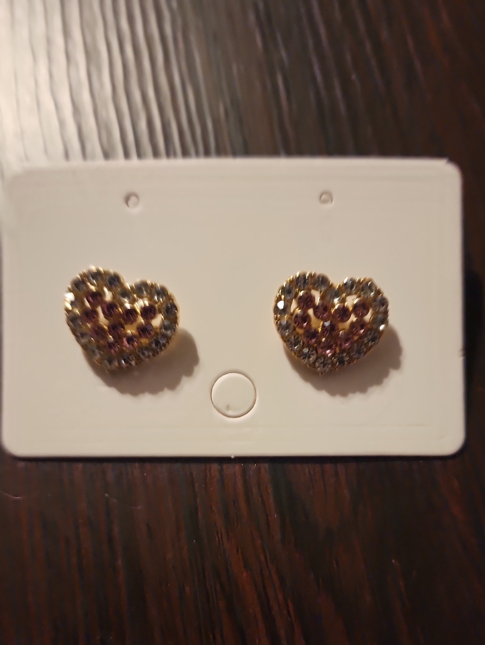 Gold Heart Stud Earrings with Pink and Clear Crystals